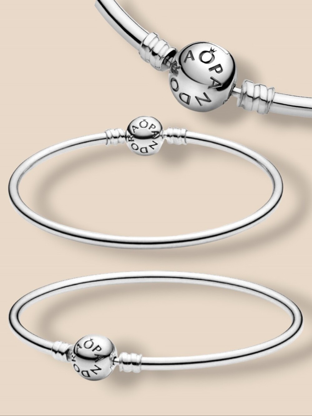 PANDORA Moments Sterling Silver Bangle Bracelet With Pandora Round Clasp 590713